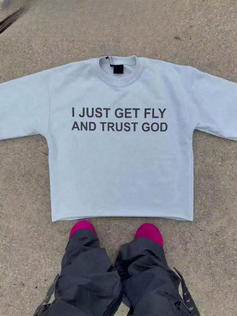 1 Women's T-Shirt, "I Just Get Fly And Trust God" (1 Piece), 100% Cotton, Casual Printed T-Shirt, Round Neck, Short Sleeve, Cotton T-Shirt, Gift, Summer, Unisex, 180g 100% Cotton, All Designs Are Printed. Unisex. - 白色 - 查看 1