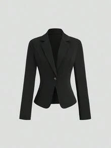 Clasi Blazer casual de unicolor, otoño - Negro - Ver 2