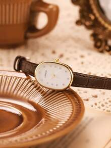 LIANDU LIANDU Women's Retro Fashion Quartz Watch, Oval Case With PU Leather Strap, Delicate Small Dial, Suitable For Daily Wear, Birthday Gift, Back To School, Thanksgiving, Couples, Perfect Gift - Brown - View 5