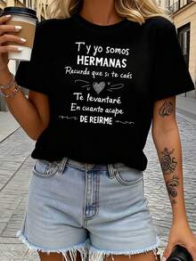 Limited Edition: Women's T-Shirt With Fun Spanish-Style Heart Print "U And I Are Sisters", For Sister Reunions, Family Parties, Warm And Humorous Short-Sleeve T-Shirt, Atmospheric, Lightweight Cotton - 白色 - 查看 1