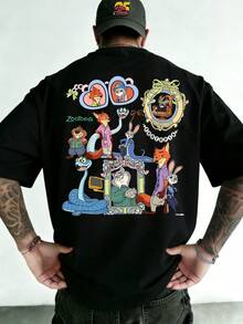 Disney Mad Animal City Retro T-Shirt, Mad Animal City Character Group - Double-Sided Printed Design, Disney Zootopia Fairy Tale Men's Summer Short-Sleeve Shirt, High-Quality 100% Cotton Short-Sleeve T-Shirt, Relaxed, Breathable, Casual Short-Sleeve Pack, Universal For Men And Women, Disneyland Travel Wear, Couple's Wear, Casual Everyday Wear, Street Wear, Vacation Wear, The Best Gift - màu đen - Xem 3