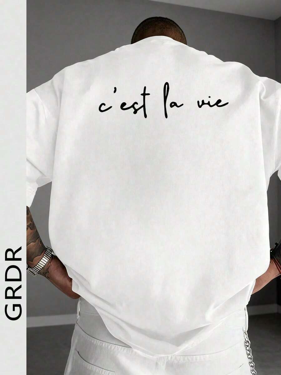 Fashionable Minimalist Slogan Print Short-Sleeved T-Shirt, Comfortable And Breathable, Suitable For Summer, Leading Style. - 白色 - 查看 1