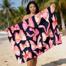 1 pezzo Asciugamano da spiaggia con fiocco rosa e accenti dorati, leggero, portatile, morbido e confortevole, altamente assorbente, asciugatura rapida, unisex, adatto per spiaggia, campeggio, nuoto, immersioni, surf, viaggi, regalo ideale per Pasqua, regalo estivo, regalo di compleanno - Multicolore - Visualizzare 5