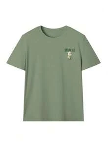 1 pieza Camiseta de manga corta y cuello redondo holgada para mujer en verano, con estampado gráfico con tema de Matcha Latte, adecuada para vacaciones, oficina, salidas, uso diario, citas, fiestas, reuniones, calle, festivales, festivales de música, San Valentín, ocasiones casuales en color rosa - verde hierba - Ver 3