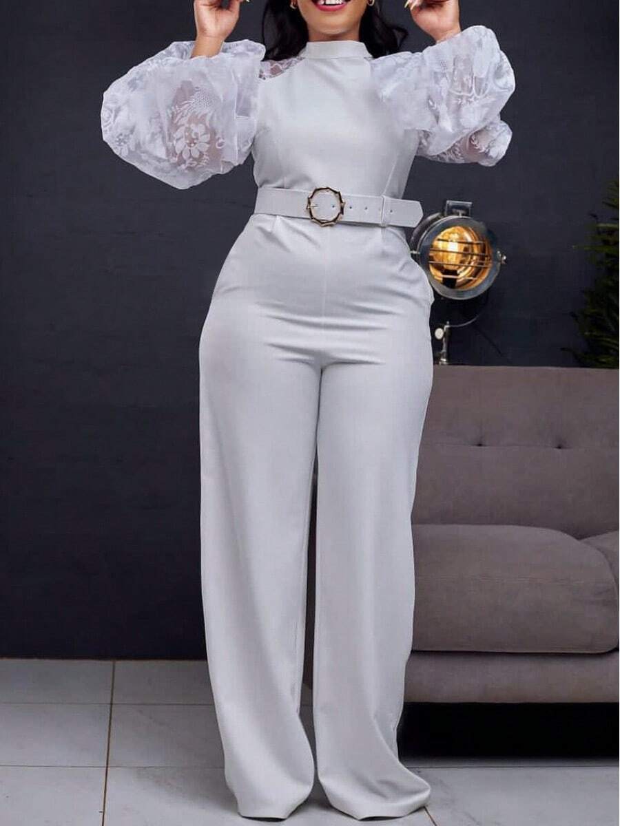 Mono de una pieza estilo europeo y americano, novedad primavera 2026 para mujer, manga larga, cintura alta, elegante, con porte y diseño sexy - Blanco - Ver 1