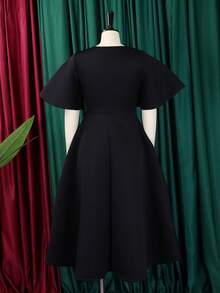 Women's Elegant European And American Style Evening Dress 2026, New Design, V-Neck, Puff Sleeves And Full Hem Skirt - 黑色 - 查看 2