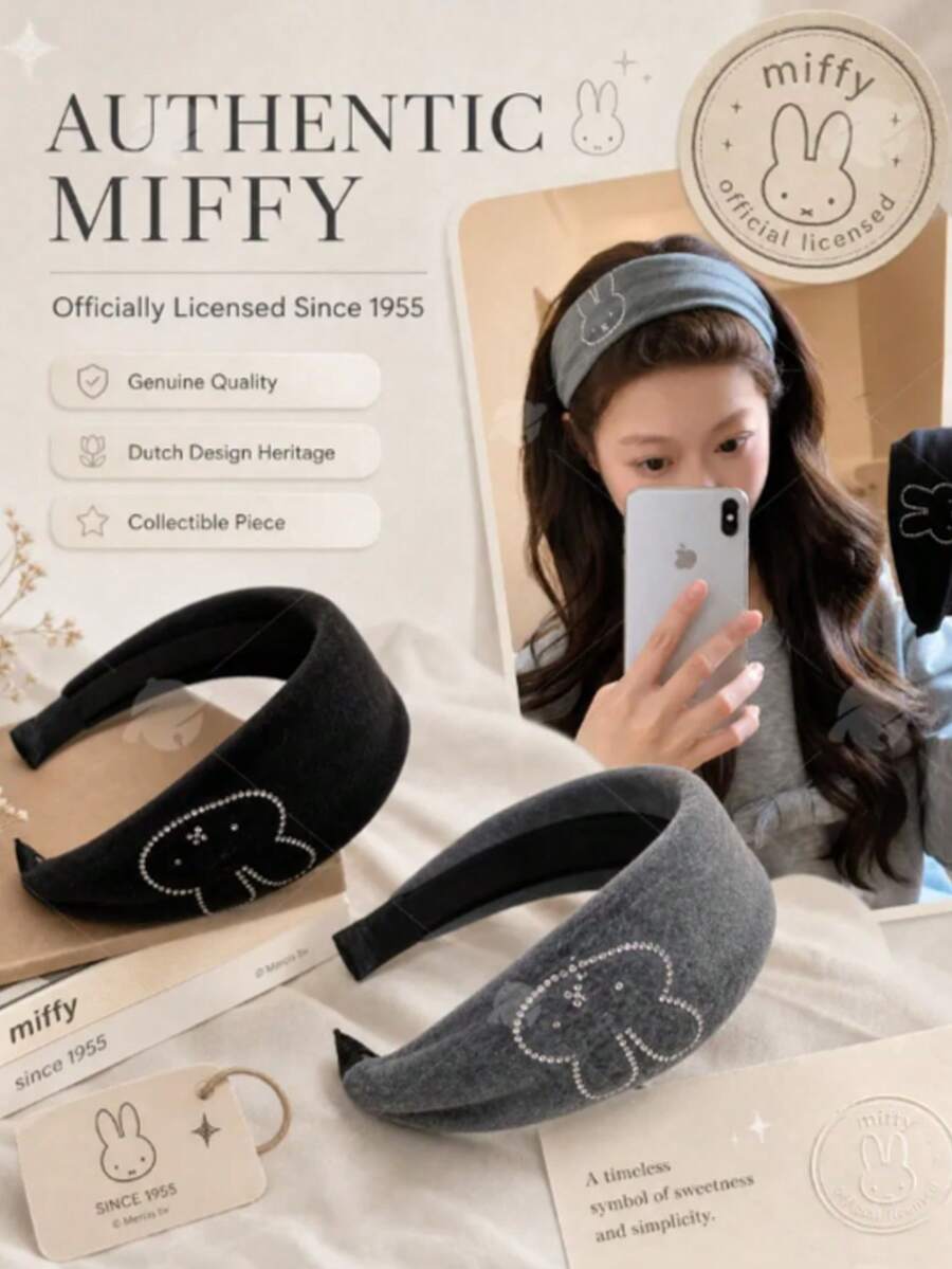 官方 MIFFY 水鑽兔子寬版髮箍，可愛水晶 Miffy 髮帶，2 色可選，修飾臉型，護膚與日常造型 - 彩色 - 查看 1