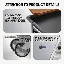 Heavy-Duty Mobile Tool Cart, Three-Tier Multi-Functional Tool Storage Cart, Equipped With Pegboard Storage Rack, Solid Wood Workbench, And Lockable Caster Wheels. Suitable For Garages, Workshops, Auto Repair Shops, And Warehouses. Industrial-Grade Storage Rack. - White - View 9