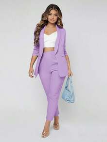 Traje de blazer con cuello de chal y pantalones para otoño/invierno - Lila Púrpura - Ver 7