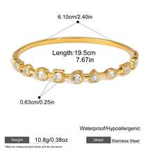 S SHOPBOHO 1pc Stainless Steel White Rectangular Cubic Zirconia Round Rhinestone Luxury Jewelry Bracelet For Women, 18K Gold Plated, Stackable Gemstone Bracelet - Bracelet - View 9