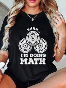 100% Cotton Shhh I'm Doing Math Funny Weight Lifting Workout Training T-Shirtplayeras de mujer - Negro - Ver 5