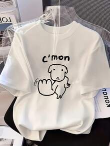 Camiseta de manga corta para mujer con estampado casual de perro de dibujos animados, nuevo diseño de primavera/verano 2026, para uso diario - Blanco - Ver 2