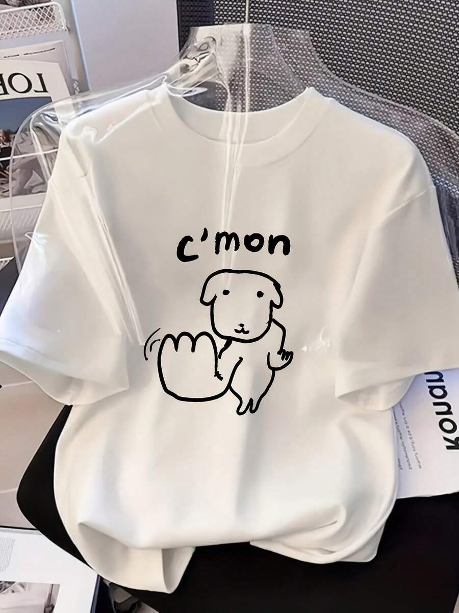 Camiseta de manga corta para mujer con estampado casual de perro de dibujos animados, nuevo diseño de primavera/verano 2026, para uso diario