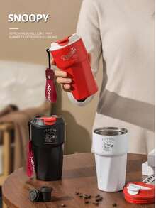 SNOOPY 1 Peça Copo Térmico Isolado a Vácuo de Aço Inoxidável de 450ml, Caneca de Café de Grande Capacidade, Copo para Carro, Copo Portátil com Palha e Tampa para Uso Externo, Mantém as Bebidas Frias - Multicolorido - Visão 4
