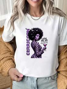 Camiseta de Mujer con Estampado Gráfico, Algodón Ligero, Verano, Cuello Redondo, Manga Corta. Camiseta de Mujer con Estampado de Cebra Morada "Cricorn Love Me Or Leave Me Always" y una Mujer Sosteniendo un Vaso de Cóctel. Estampados Divertidos Son Adecuados Para Fiestas de Navidad, Actividades Deportivas, Fiestas de Vacaciones, Salidas, Deportes y Otros Regalos Festivos (220g).Oversize Camiseta Mujer Estampado 100% Algodón Puro - Negro - Ver 4