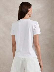 Camiseta de mujer moderna, informal, para fiestas y para estar en casa, 100% algodón, corte holgado..Women'sCasualDailyBearEmbroideryRoundNeckShortSleeveT-Shirt,Summer-VintageStreetStyleUnisexLooseCottonShortSleeveCrewNeckT-Shirt - Blanco - Ver 5