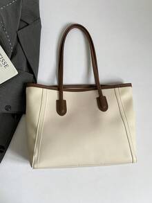 Bolso de mano de gran capacidad de unicolor para uso diario de la mujer - Blanco - Ver 6