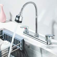 Kitchen Faucet With Sprayer, Two-Handle Kitchen Faucet With Gooseneck Flexible Hose,  Two-Function Kitchen Sink Faucet (Brass Body, Easy Installation) - Chromium Alloy - View 2