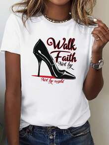 Camiseta de Mujer de Algodón Puro Walk by Faith, Corte Cómodo, Estilo Y2k - Blanco - Ver 1