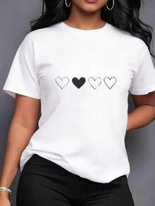Camisetas de Mujer 100% Cuello Redondo con Estampado de Corazones, para Pesca y Aire Libre, Lavables a Máquina |   Top de Moda para Mujer |   Camiseta de Verano para Mujer, Estilo Vintage Urbano, Unisex, Holgada, de Algodón, Manga Corta, Cuello Redondo - Blanco - Ver 1