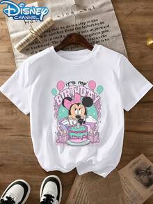 Disney 1pc Teen Girls Cute Minnie Mouse Birthday Party Print Short Sleeve Casual T Shirt Tops For Teen Girls Clothes For Teen Girls Teen Clothes Summer - trắng - Xem 3