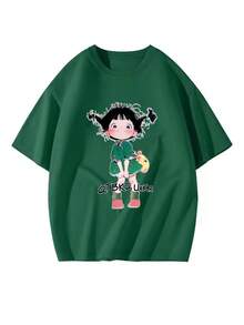 Camiseta de manga corta para mujer, diseño de verano, corte ajustado, estampado de dibujos animados, top básico. # Camiseta de algodón puro 3333 - Albaricoque - Ver 8