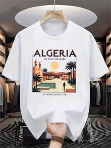 Camiseta de Hombre con Estampado Argelino - Estilo Vintage, Suave y Transpirable, Adecuada para Ocio y Deportes al Aire Libre, Diseño de Estampado Atractivo, Camiseta de Verano de Manga Corta con Cuello Redondo, Camiseta Vintage. - Blanco - Ver 1