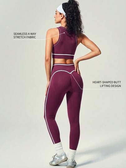 UONNOU Bộ đồ thể thao 2 mảnh không đường may dành cho nữ - Áo ngực thể thao phối màu + Quần yoga cạp cao nâng đỡ, phù hợp cho yoga, thể dục và chạy bộ.