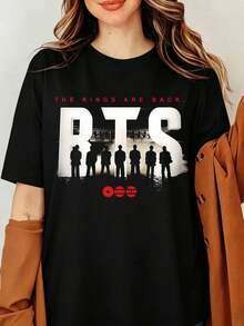 BTSS Bangtan Boys 2026 World Tour Graphic T-Shirt All Members Silhouette Print The Kings Are Back Streetwear Top, The Kings Are Back World Tour Graphic Print Unisex T-Shirt - Black - View 1