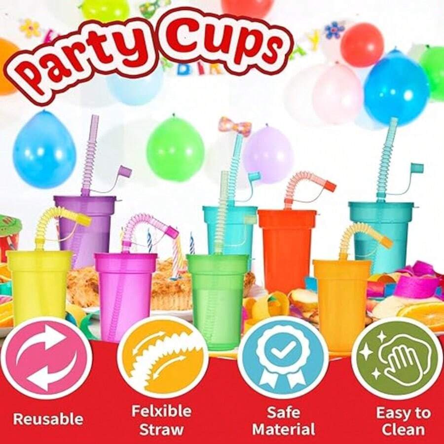 24 piezas/6 sets, 380ml/13oz Botellas de agua con pajitas flexibles y tapas a prueba de fugas - Botellas de agua de plástico a prueba de polvo para viajes y hogar, adecuadas para festivales, vacaciones de niños, vasos de plástico, utensilios de cocina, Eid Mubarak - color - Ver 1