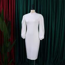 Vestido elegante de oficina otoño invierno 2026 color liso para mujer talla grande - Blanco - Ver 5
