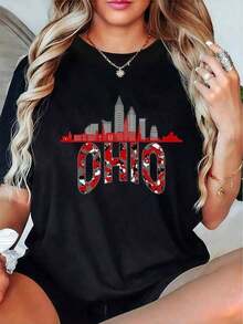 100% Cotton Ohio State Camouflage Graphic T-Shirt - Oversized Casual Short Sleeve Crew Neck T-Shirt, Soft And Breathable Fabric. These Round Neck Printed Short Sleeve Casual Everyday T-Shirts Make Excellent Gifts For Friends And Family. Made From 100% Cotton, They Feature A Youthful And Fashionable Design. - 白色 - 查看 1