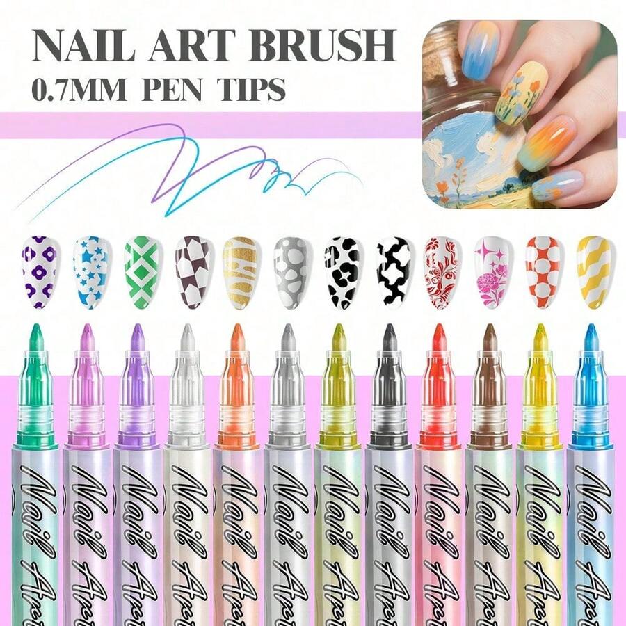 12pcs Nail Art Doodle Pens, Nail Art Markers, Painting Abstract Lines ...