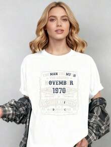 Birthday Gifts For A 55th Birthday In November 1970 For 55-Year-Old Men, Graphic Print T-Shirts For Women, Fashion Clothing. - 黑色 - 查看 8
