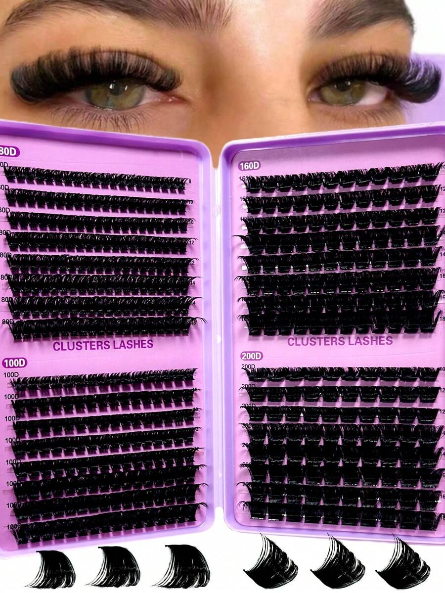 464pcs Natural Soft D-Curl Fluffy DIY Handmade Eyelash Extensions Daily Makeup Cartoon False Eyelashes New Upgraded Gift Box, Reusable, Suitable For Beginners, Daily Life, Eyelash Clusters, Single Eyelashes, False Eyelashes, DIY At Home