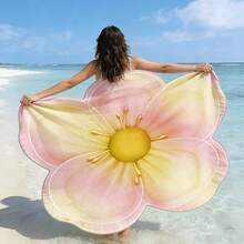 1pc Tropical 5-Petal Flower Shaped Beach Towel - Blue, Yellow 2D Floral Pattern, Made Of Soft Microfiber Material, Sand-Proof And Quick-Drying, Suitable For Travel, Swimming, Pool, Yoga And Beach, Practical And Fun Gift For Beach, Pool Or Travel Lovers - A1 - View 4