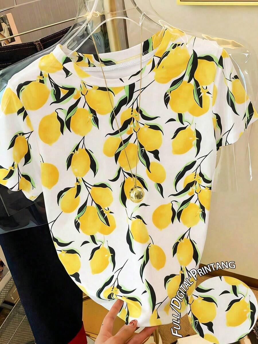 Camiseta casual de mujer de manga corta con cuello redondo, estampado de oso de dibujos animados y rayas - Multicolor 6 - Ver 1