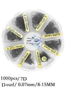 Một hộp 1000 chiếc lông mi giả hình quạt, chân nhọn, độ dày 4D/5D/6D/7D/8D/10D/12D, độ dày 0.07mm, chiều dài 8-15mm/8-15mm hỗn hợp, độ cong C/D, mềm mại và tự nhiên, dễ mang theo, lông mi giả được gắn thủ công, thích hợp cho tiệc tùng và du lịch. - Xem 60