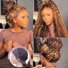 Honey Blonde Hidden Strap 360 Lace Front Wigs Human Hair 360 Full Lace Frontal Wigs Human Hair With Drawstring 4/27 Highlight Ombre Deep Wave Lace Front Wigs Human Hair 250 Density 13x6 Curly Hair Wig Pre Plucked Wet And Wavy Colored Wigs For Women - S4/27 - 查看 6