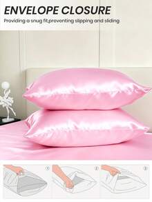 South Life 3/4pcs Satin Fitted Sheet Set, Bedding Set, Bed Sheets, Solid Color Bed Sheet Set, Mattress Cover Set, Skin-Friendly Bed Cover Set,  Smooth, Soft And Comfortable Bedding For Bedroom, Mattress Protector For Bedroom, 1pc Flat Sheet, 1pc Fitted Sheet With 1/2pcs Pillowcase, Deep Pocket, For Single, Twin, Full, Queen And King Bed Sizes, Machine Washable, Fathers Day Decor, Birthday Decorations, Grad Party Decor, Fathers Day Gift, Graduation Gifts, Birthday Gifts - Pink - View 7