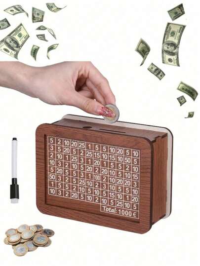 1 Piece Of Wooden Storage Box With Counting Function, Wooden Drawer For Both Men And Women, Creative Home Decoration, Fun DIY Assembly, Helps Cultivate Saving Habit, Gift For Friends (Random Color), Can Be Used As Student Stationery, Back-To-School Gift.