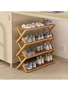Estantería de almacenamiento de bambú de 3/4/5 niveles, apta para uso doméstico y exterior, unidad individual, regalo de Halloween, organizador de armario, estantería de entrada, decoración minimalista, material de bambú duradero, estructura resistente, apilable, estantería de múltiples capas, ideal para espacios pequeños y entusiastas del aire libre - Albaricoque - Ver 2