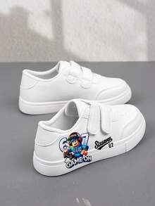 1 Pair Affordable & Fashionable Casual Sports Shoes For Kids, Durable Basketball Sneakers Suitable For Daily Wear, Outdoor Activities, Christmas Gift, Breathable Fabric, Flexible Sole, Children Sports Shoes, Vacation Gift, 2D Flat - White - View 3