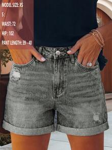 Cross-Border Fashion Washed Denim Wide Leg Shorts, Versatile For Daily Wear Casual Summer - Light Grey - View 2