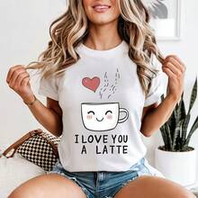 I Love You A Latte Coffee Pun Womens Tee Cartoon Love Gift - 黃色 - 查看 1