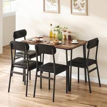 4-Piece Space-Saving Table & PU Leather Chairs, Dining Table Set For 4,Sturdy Metal Frame & Wood Top, - A - Ver 3