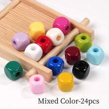 24pcs High Gloss Acrylic Rounded Square Beads, Large Hole Shiny Candy Color Cube Beads For DIY Jewelry Making, Bracelet Accessories - Multicolor - View 7