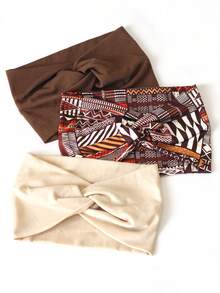 3 chiếc băng đô bản rộng kiểu đan chéo dành cho nữ, phong cách bohemian, màu trơn, phụ kiện tóc đa năng cho trang phục mùa hè, đi biển. - Nhiều màu - Xem 7