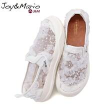 joy&mario 1双女士白色3D立体花卉蕾丝套脚厚底运动鞋,透气网面搭配亮片和珍珠装饰,轻便防滑,适合日常穿着和街头风格 - J&M - 白色 - 查看 7