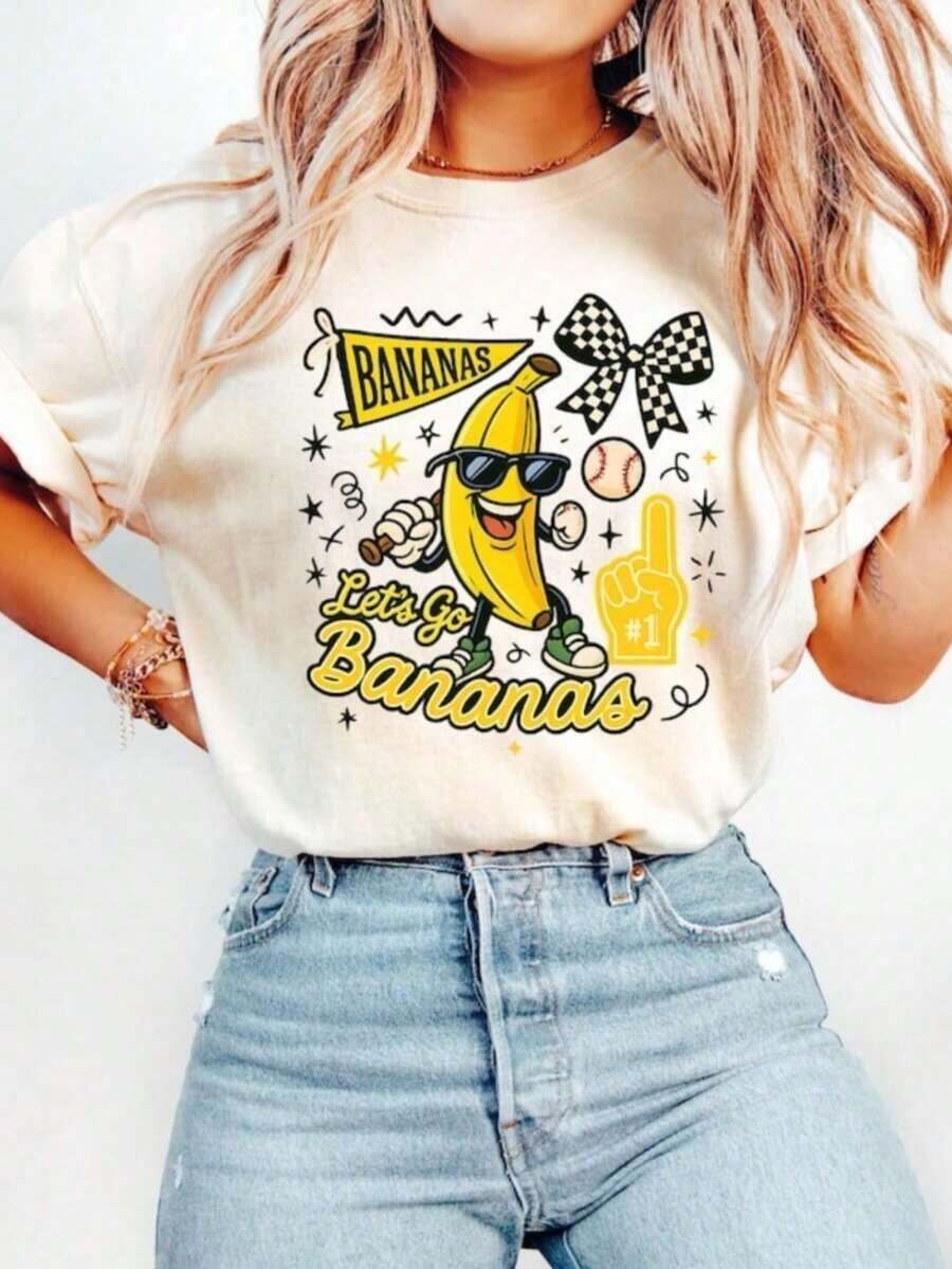 Graphic T-Shirts, Funny Banana Baseball T-Shirt, Sports Team Mascot T-Shirt, Banana Hip Hop T-Shirt, Funny Baseball T-Shirt, Baseball Gift, For Baseball Lovers, Breathable And Comfortable - 白色 - 查看 1